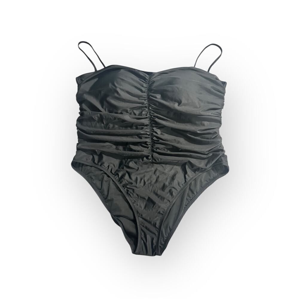 J.Crew One Piece Swimsuit Women's Plus 22 Black Ruched Sweetheart Neckline